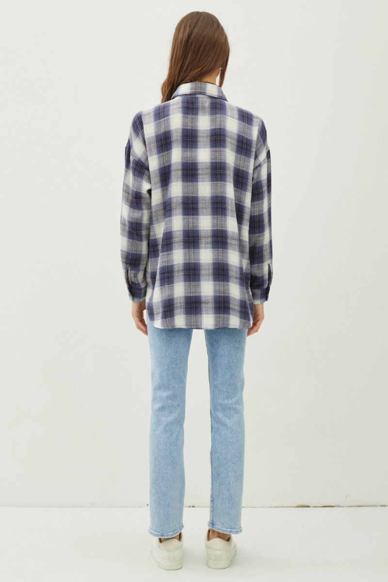 Trendsi Be Cool Plaid Flannel Button Down Shirt with Chest