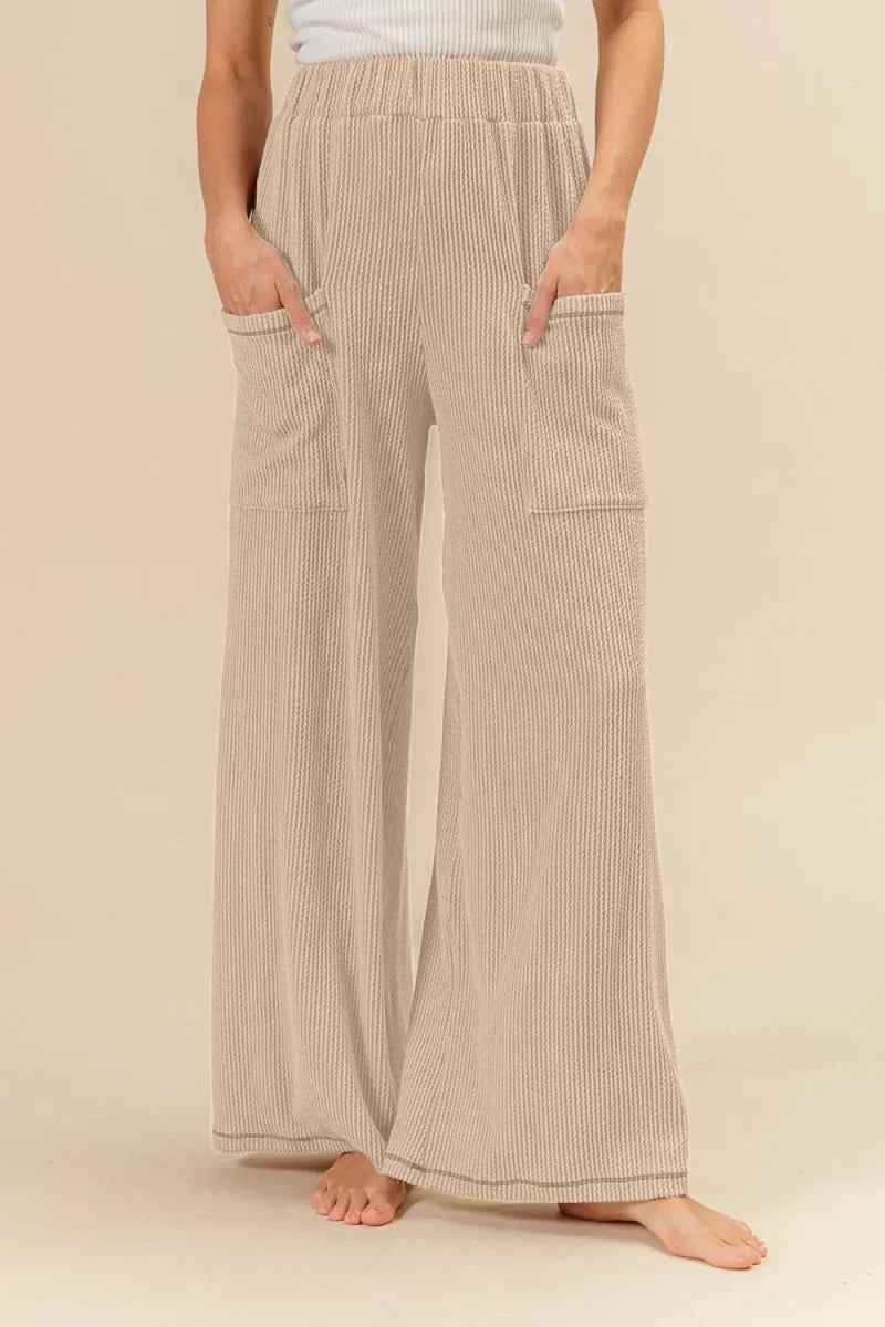 BiBi 2tone Cord Rib Waist Band Side Pocket Pants for Women