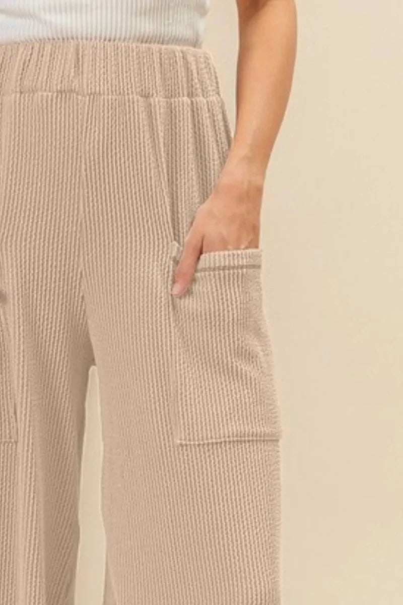 BiBi 2tone Cord Rib Waist Band Side Pocket Pants for Women