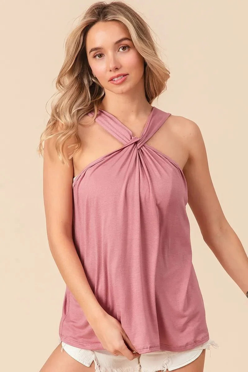 BiBi Rayon Span Jersey Knit Halter Neck Tank Top for Women