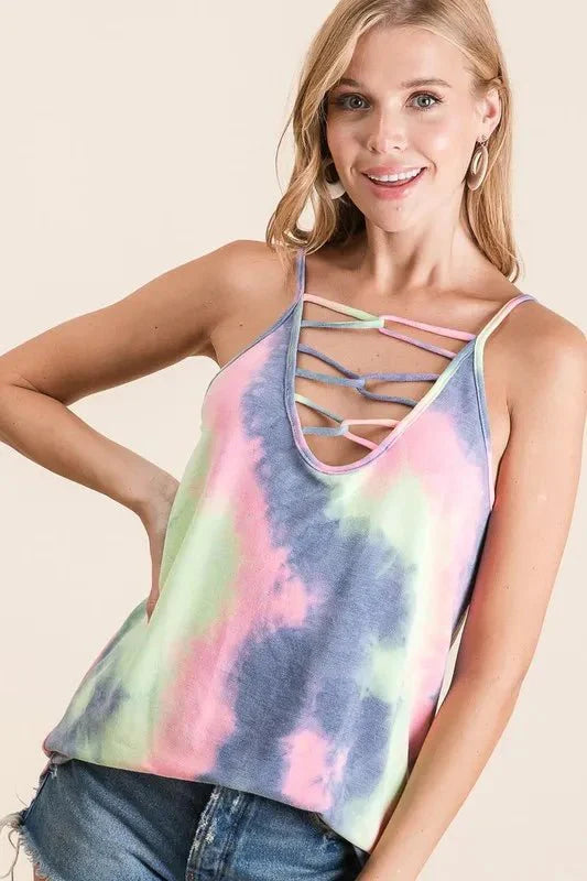 BiBi Tie Dye Terry Camisole with Caged Neck for Summer