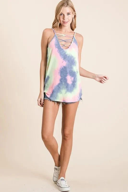 BiBi Tie Dye Terry Camisole with Caged Neck for Summer