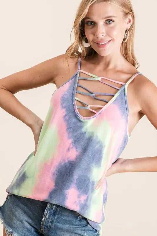 BiBi Tie Dye Terry Camisole with Caged Neck for Summer