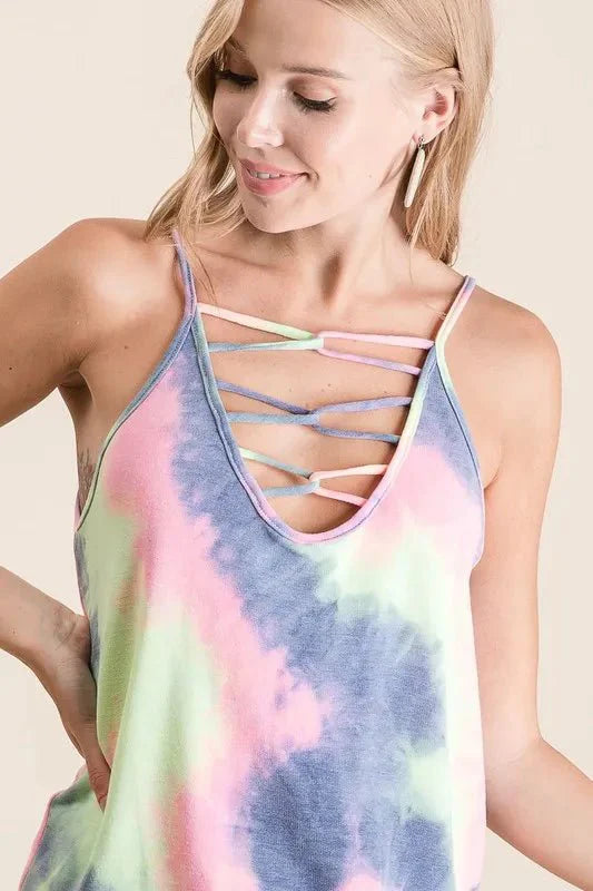 BiBi Tie Dye Terry Camisole with Caged Neck for Summer