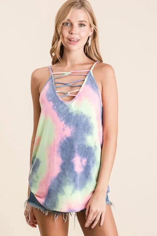 BiBi Tie Dye Terry Camisole with Caged Neck for Summer