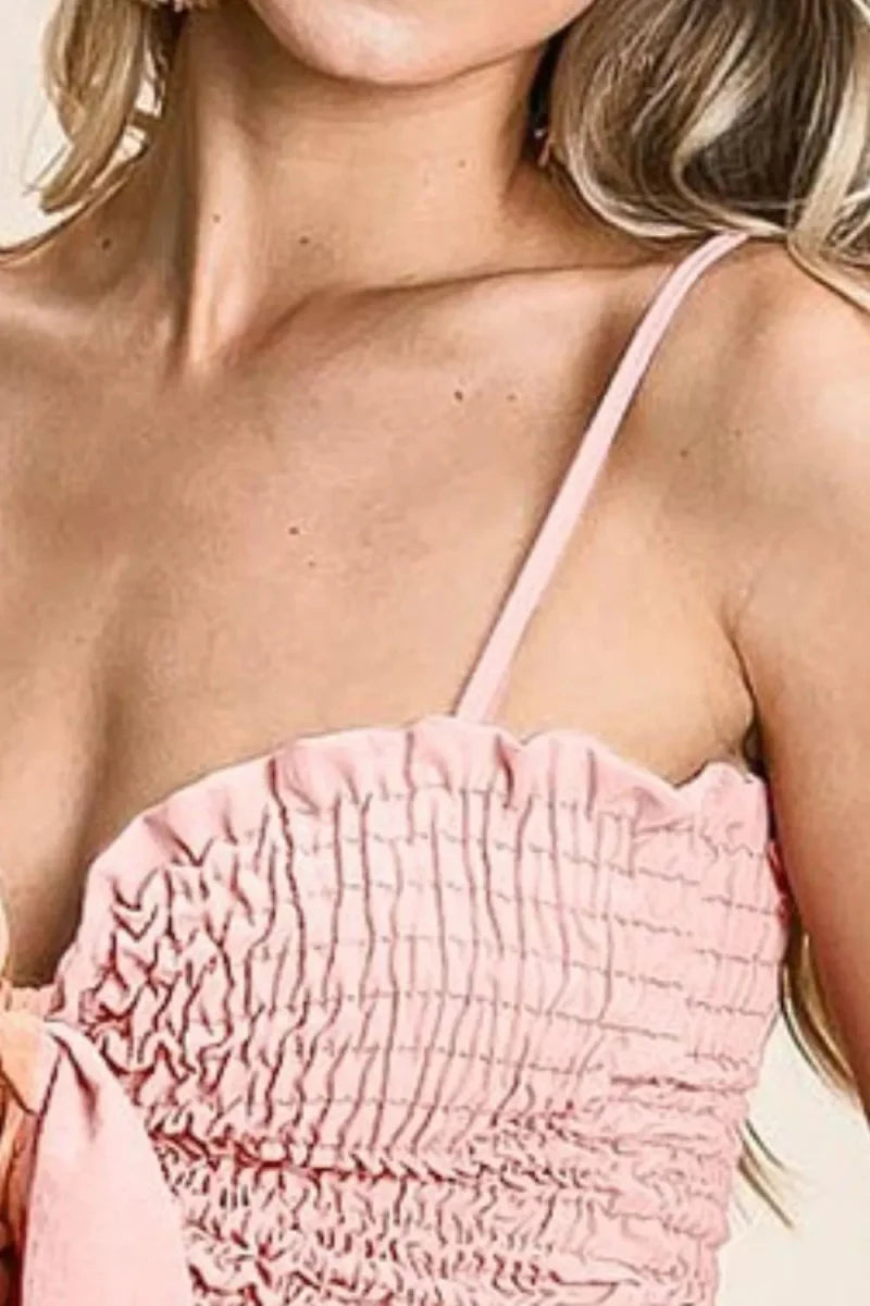 BiBi Woven Color Block Smocked with Ribbon Bra Top for Women
