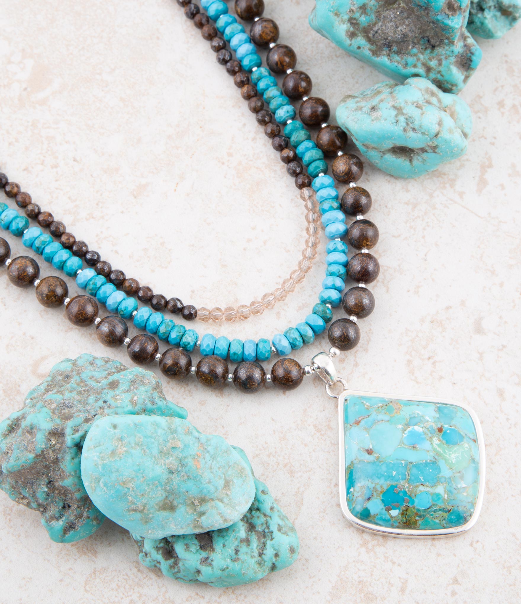 Blue Turquoise Pendant Statement Sterling Silver Necklace