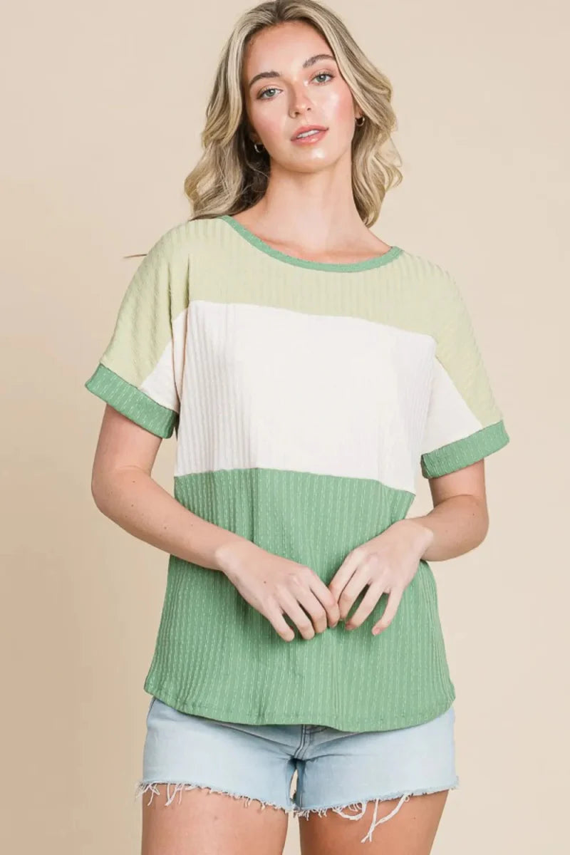 BOMBOM Color Block Short Sleeve T-Shirt for Casual Style