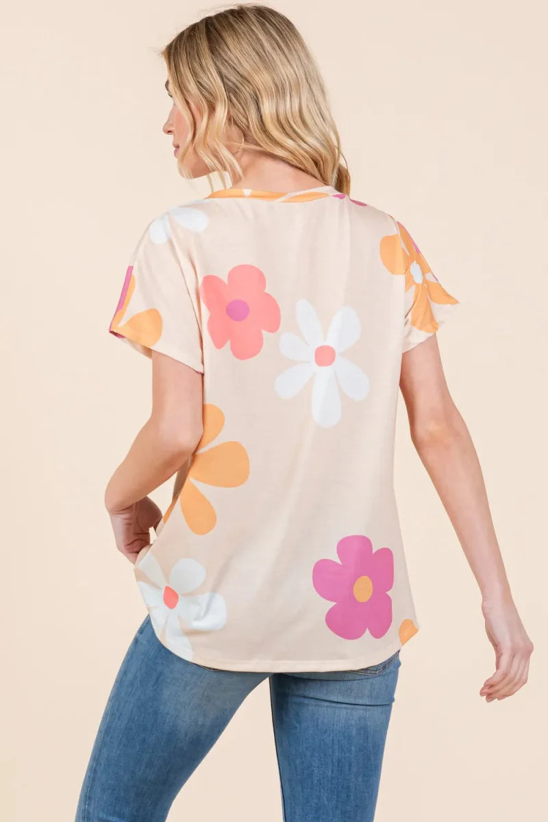 BOMBOM Floral Short Sleeve T-Shirt for Casual Style