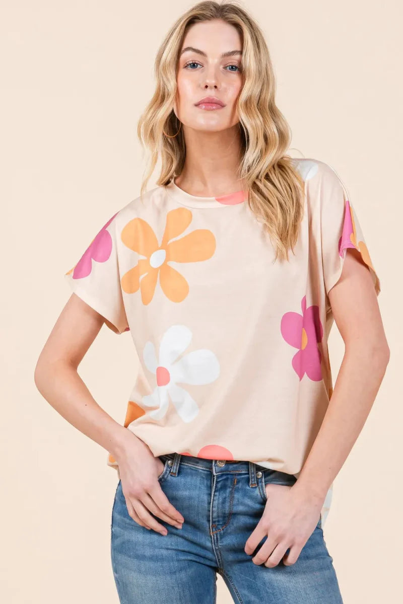 BOMBOM Floral Short Sleeve T-Shirt for Casual Style