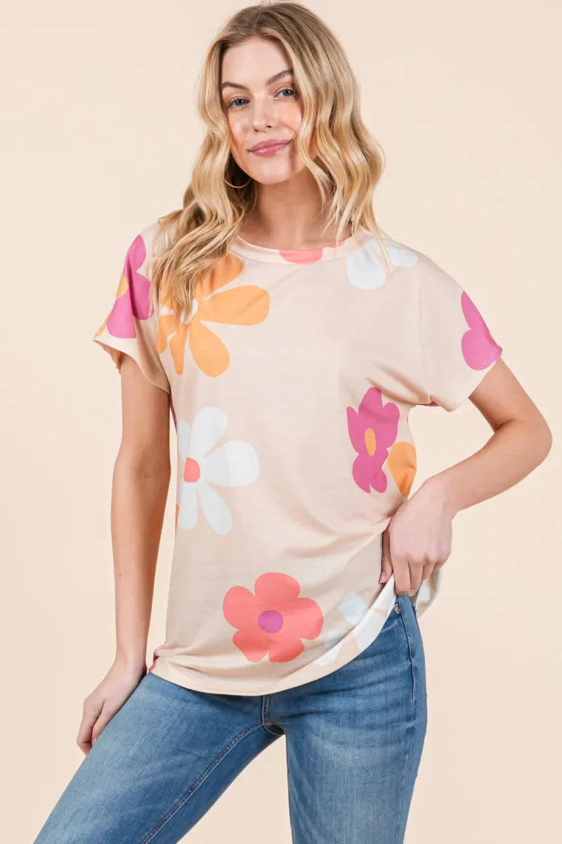 BOMBOM Floral Short Sleeve T-Shirt for Casual Style