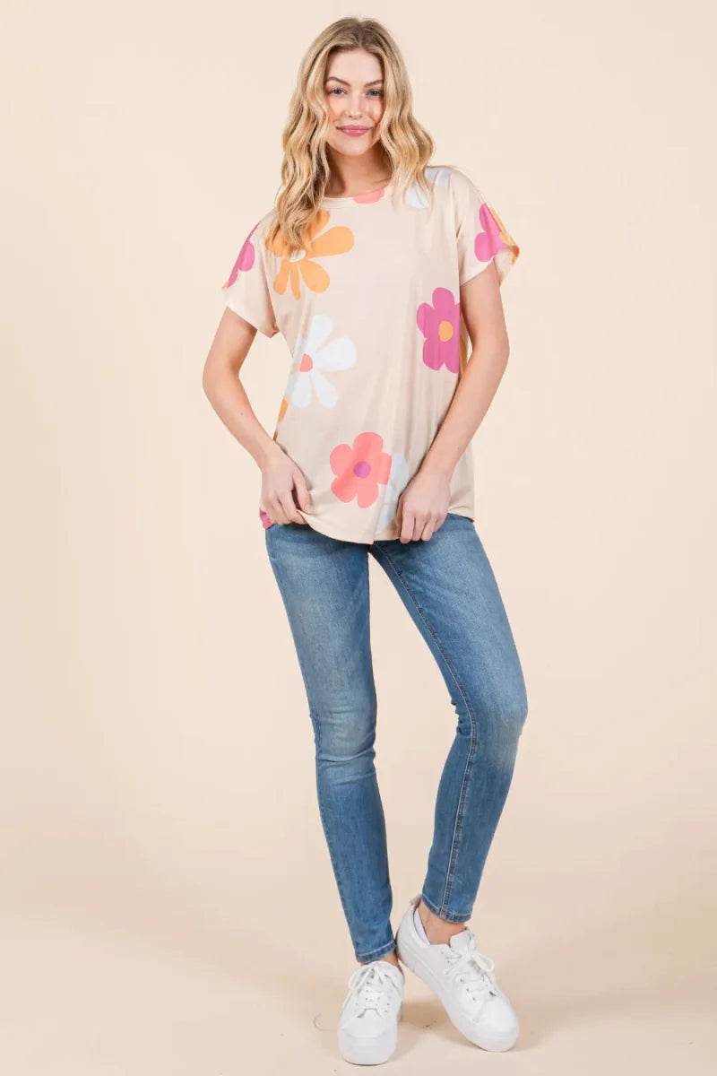 BOMBOM Floral Short Sleeve T-Shirt for Casual Style