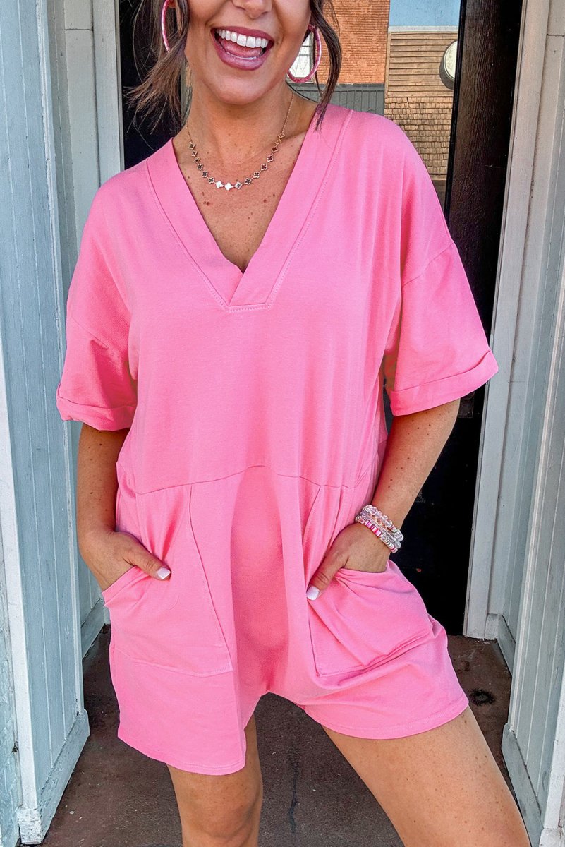 Bonbon Loose Half Sleeve V Neck Knit Romper for Women