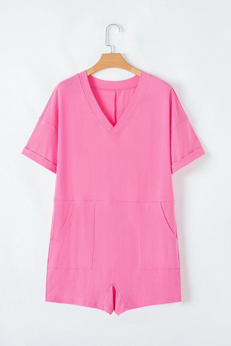 Bonbon Loose Half Sleeve V Neck Knit Romper for Women