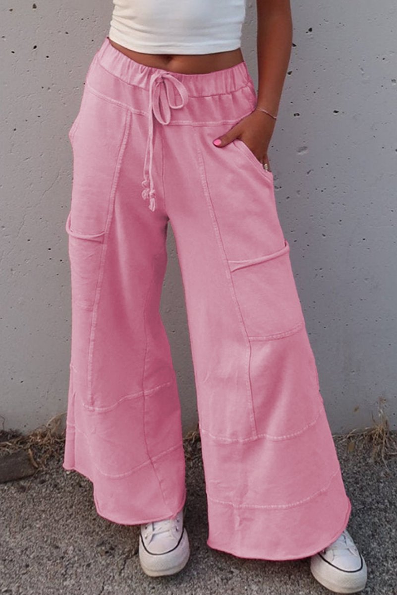 Bonbon Mineral Wash Exposed Seam Drawstring High Waist Cargo Pants