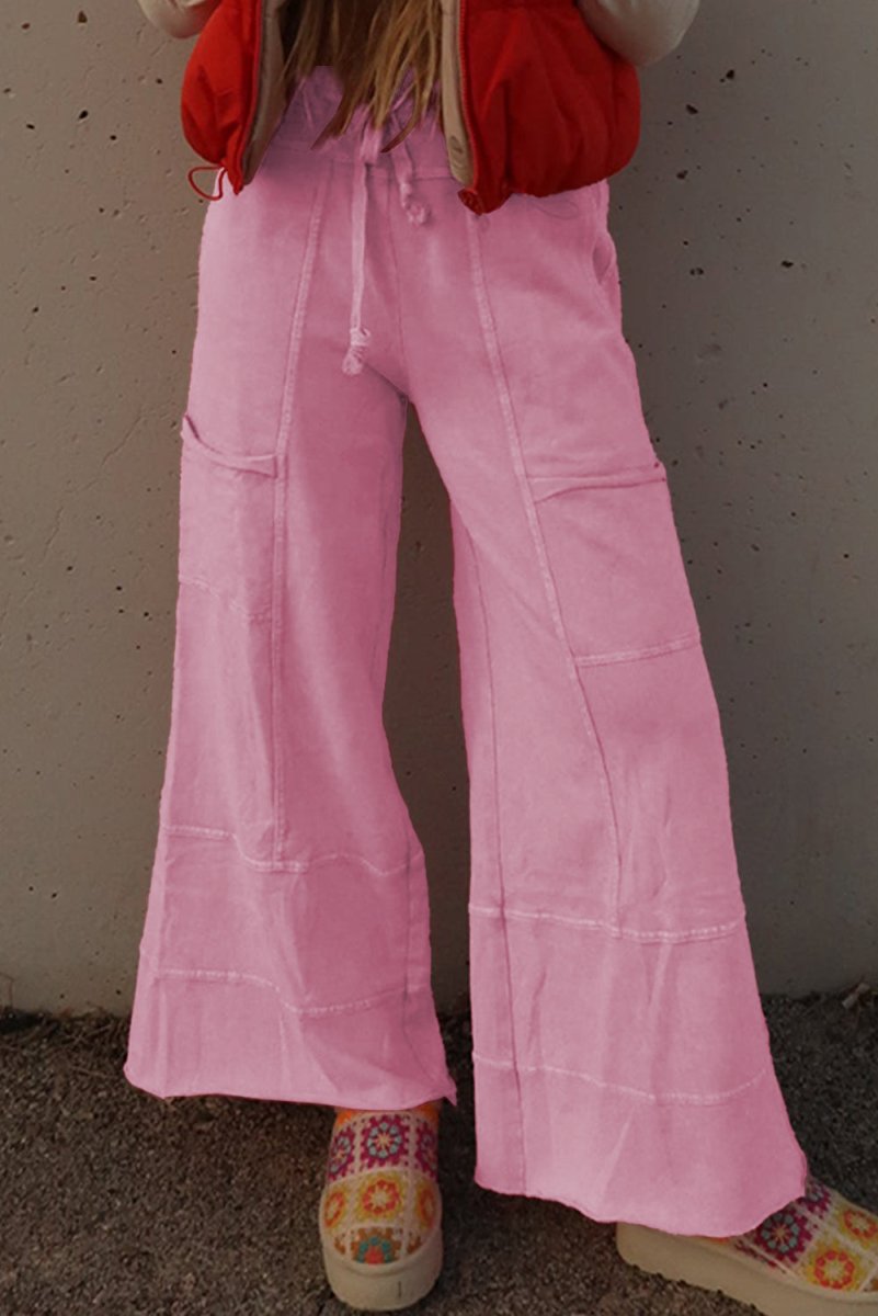 Bonbon Mineral Wash Exposed Seam Drawstring High Waist Cargo Pants