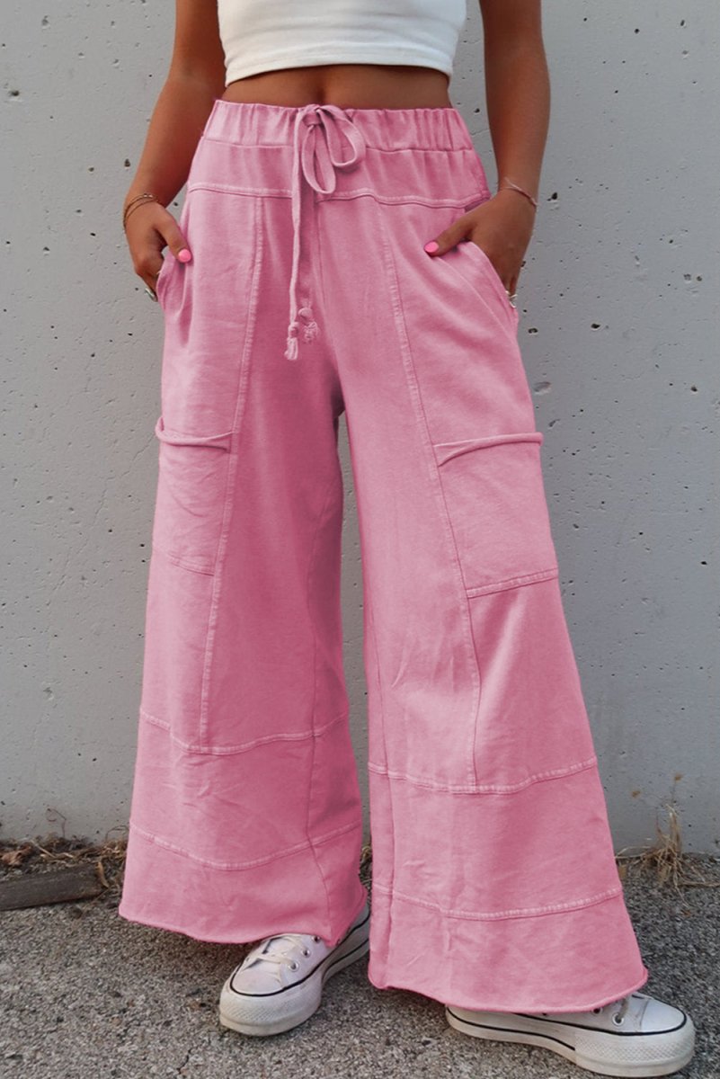 Bonbon Mineral Wash Exposed Seam Drawstring High Waist Cargo Pants