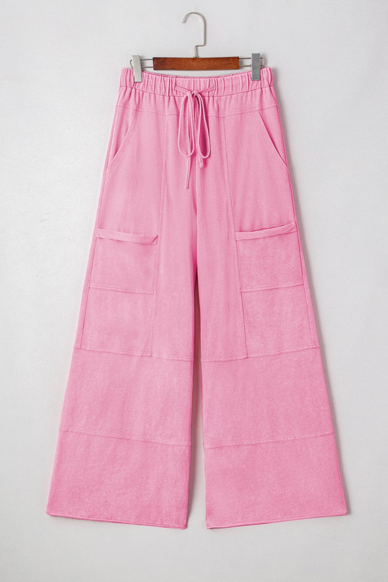 Bonbon Mineral Wash Exposed Seam Drawstring High Waist Cargo Pants