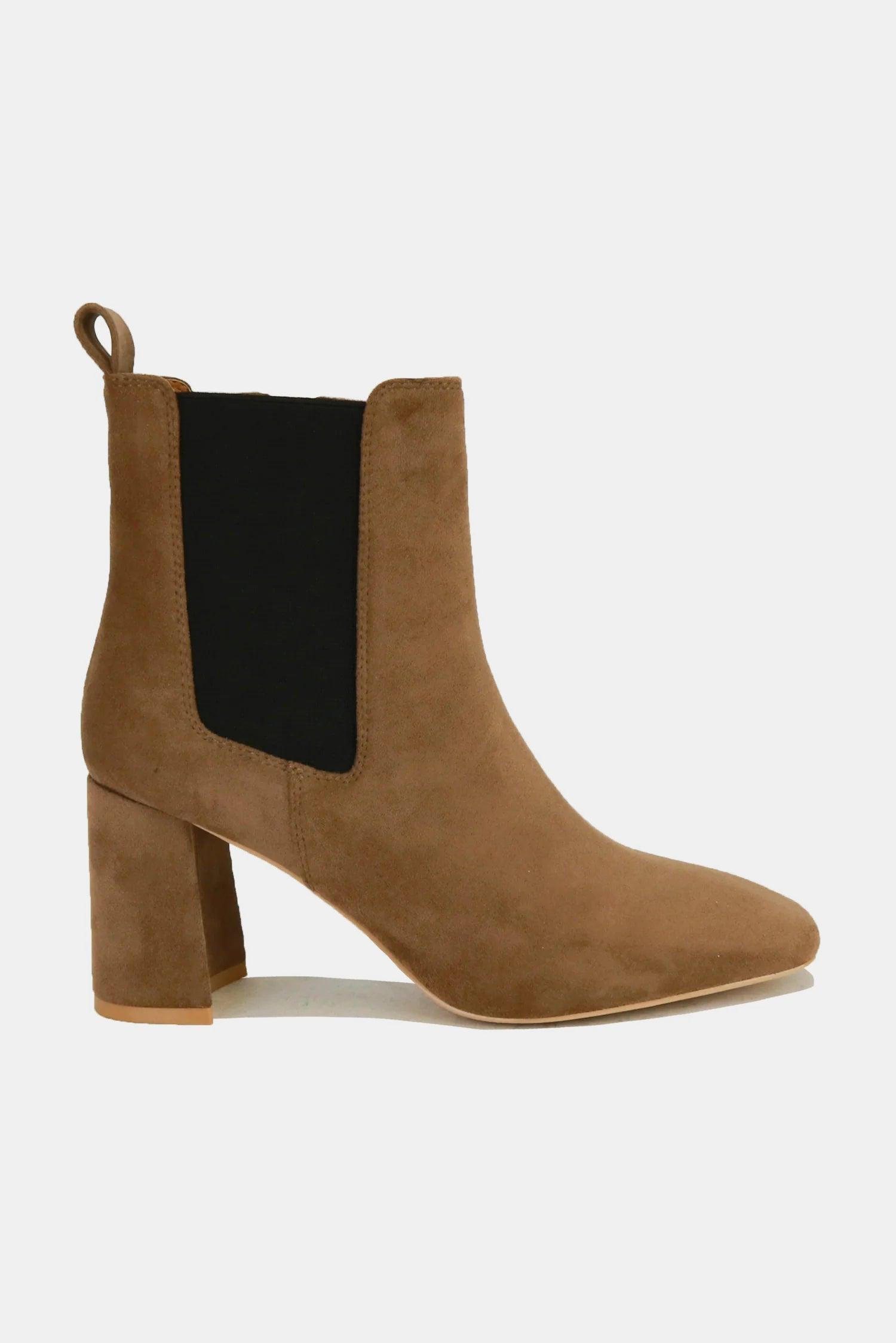 Mayfair Faux Suede Block Heel Chelsea Boots with Elastic Side Panel