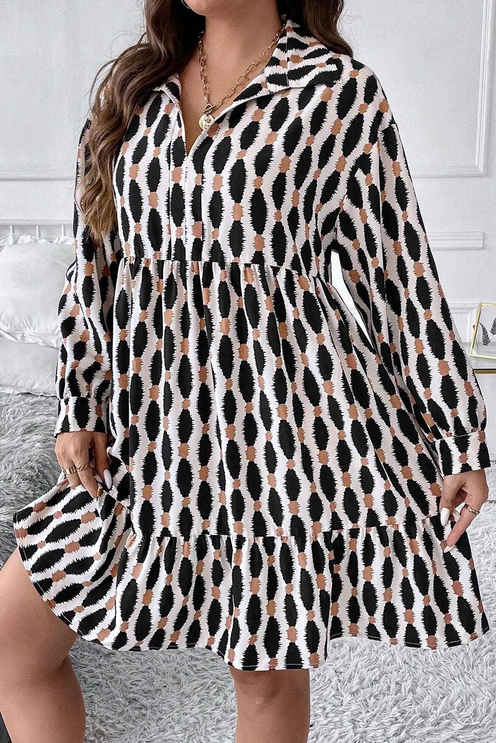 Apricot Plus Size V-Neck Mini Dress by Love Salve