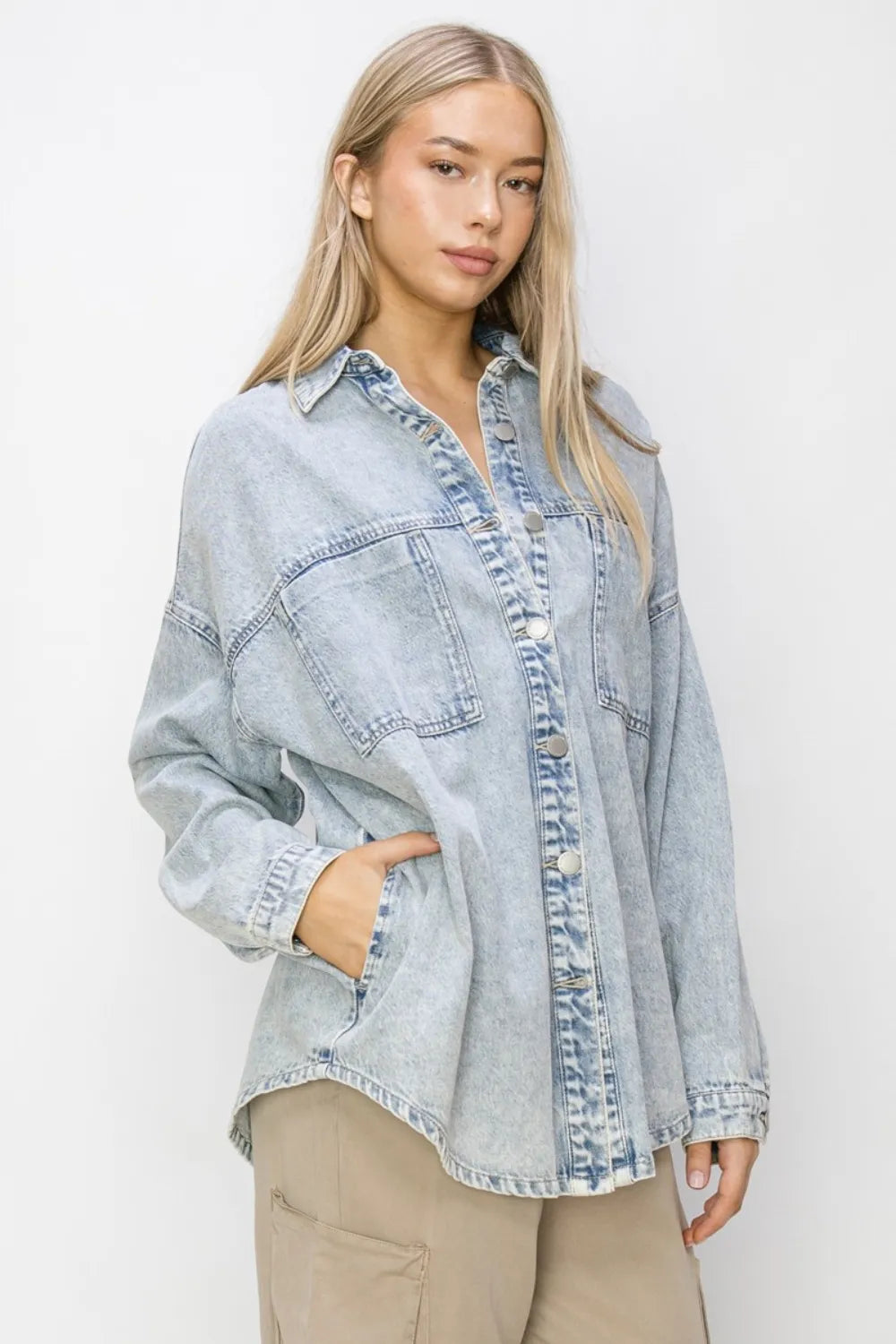 Risen Button Up Long Sleeve Shacket for Women