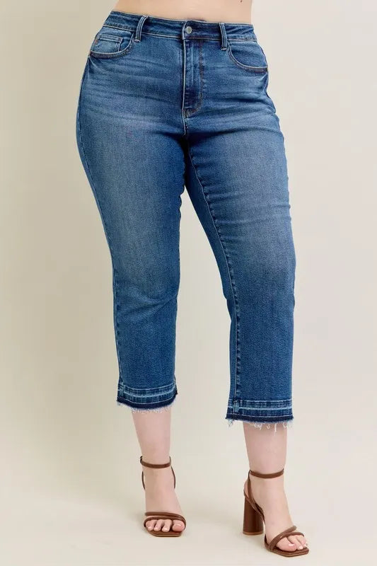 Judy Blue Full Size High Waist Vintage Wash Release Hem Kick Flare Jeans Plus Size