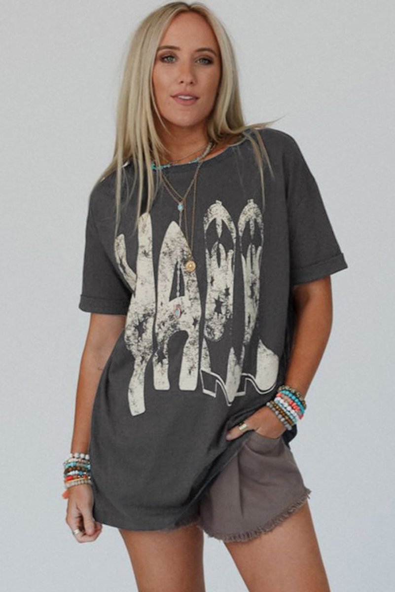 Carbon Grey Vintage Yall Cowboy Boots Graphic Tee Shirt