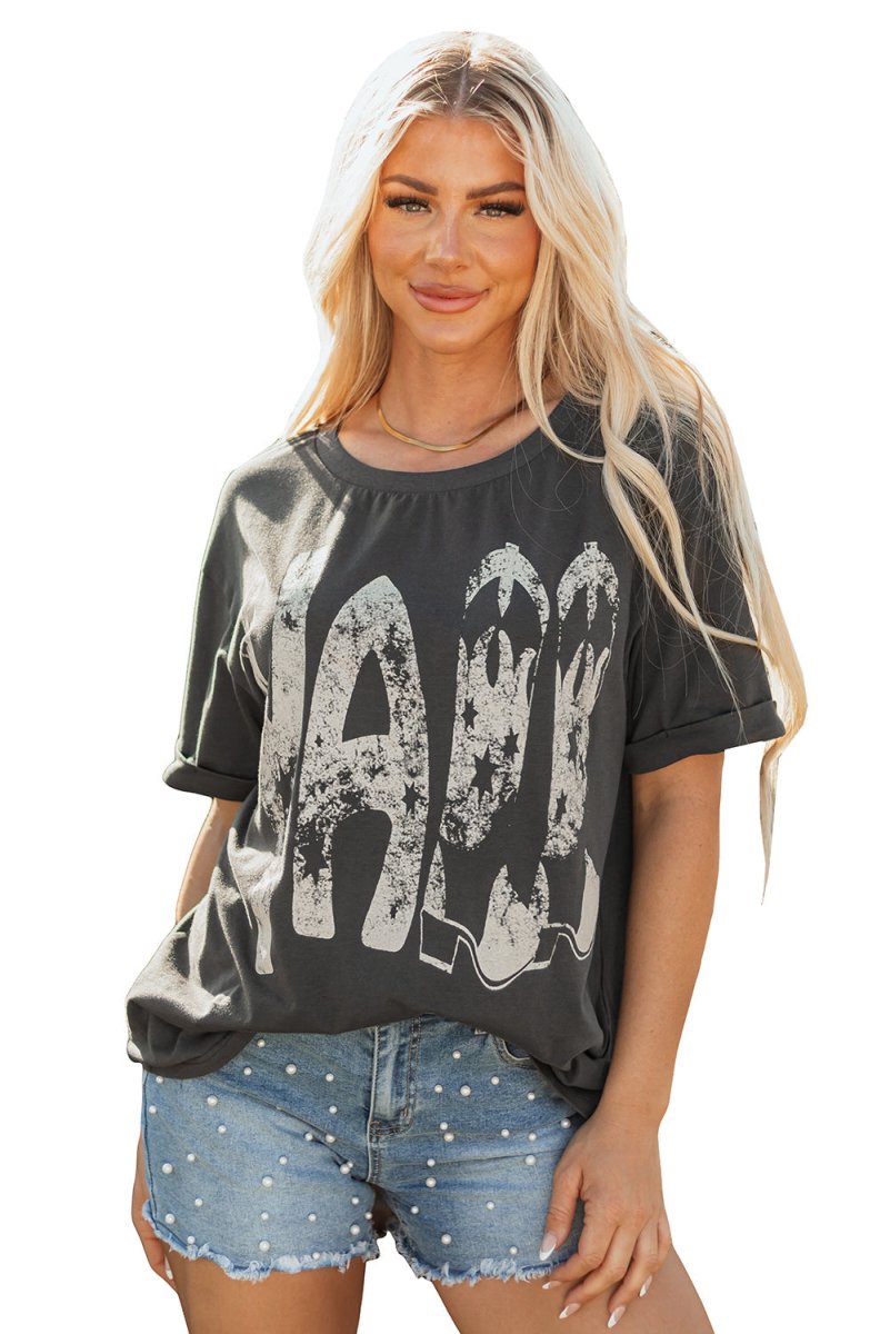 Carbon Grey Vintage Yall Cowboy Boots Graphic Tee Shirt