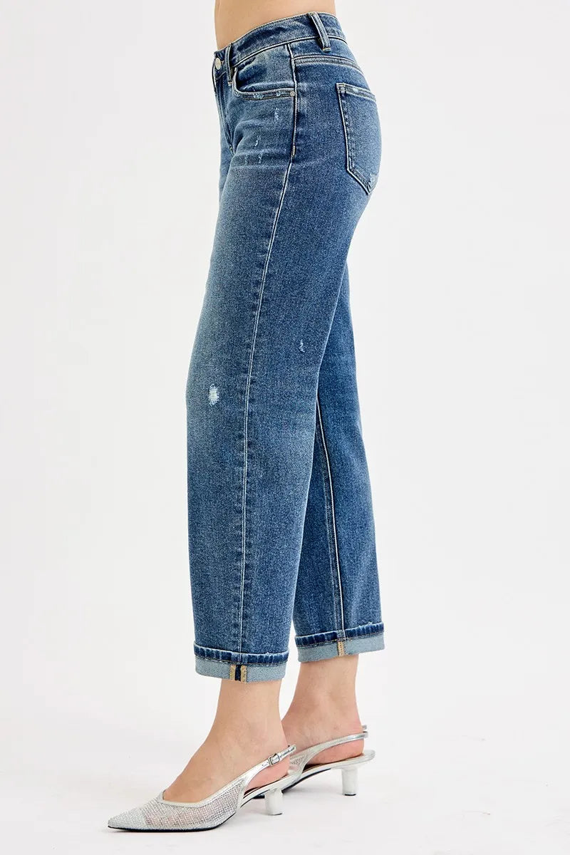 Risen Full Size Low Rise Crop Boyfriend Jeans Plus Size Vintage Medium Blue Wash