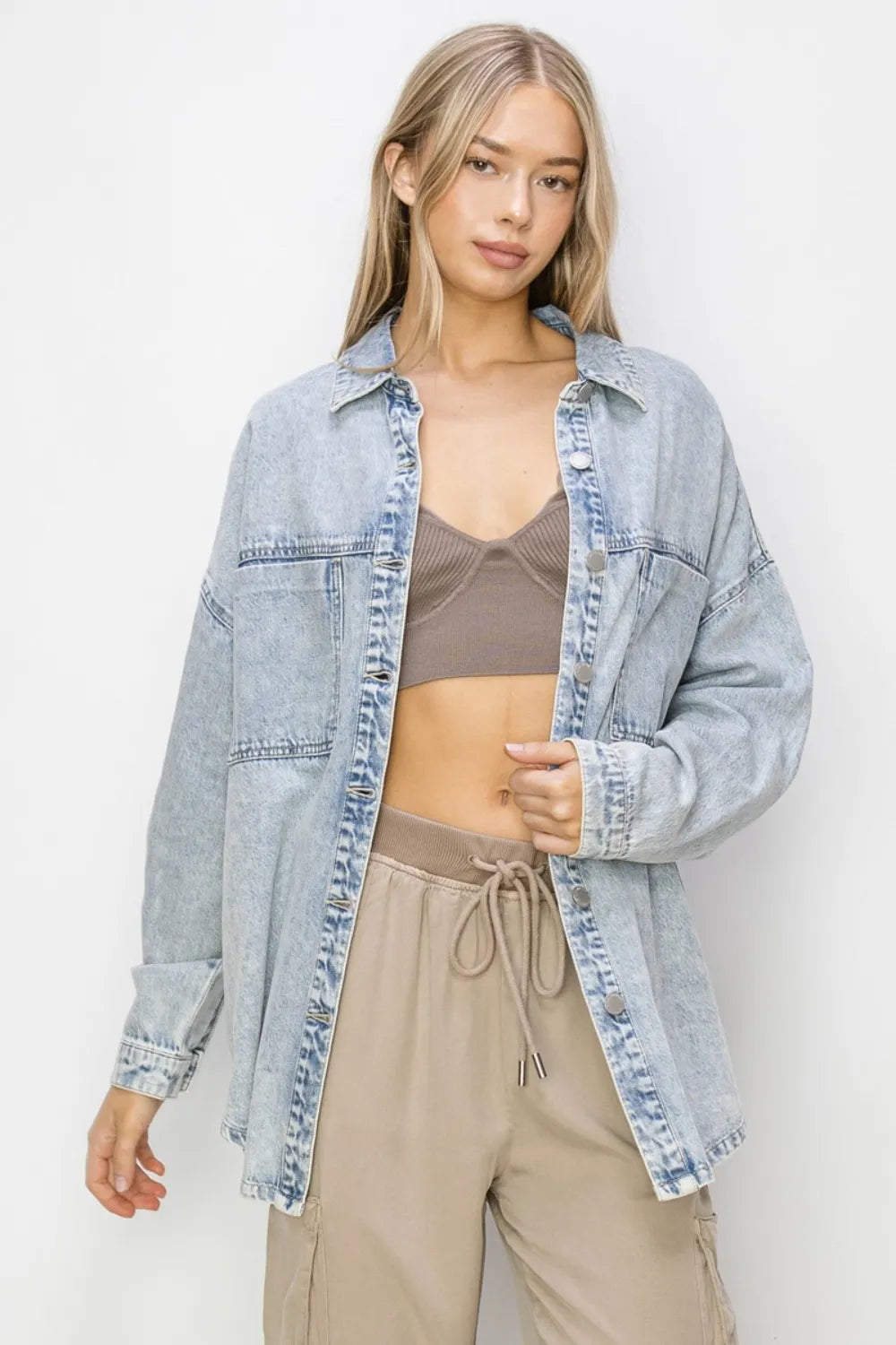 Risen Button Up Long Sleeve Shacket for Women