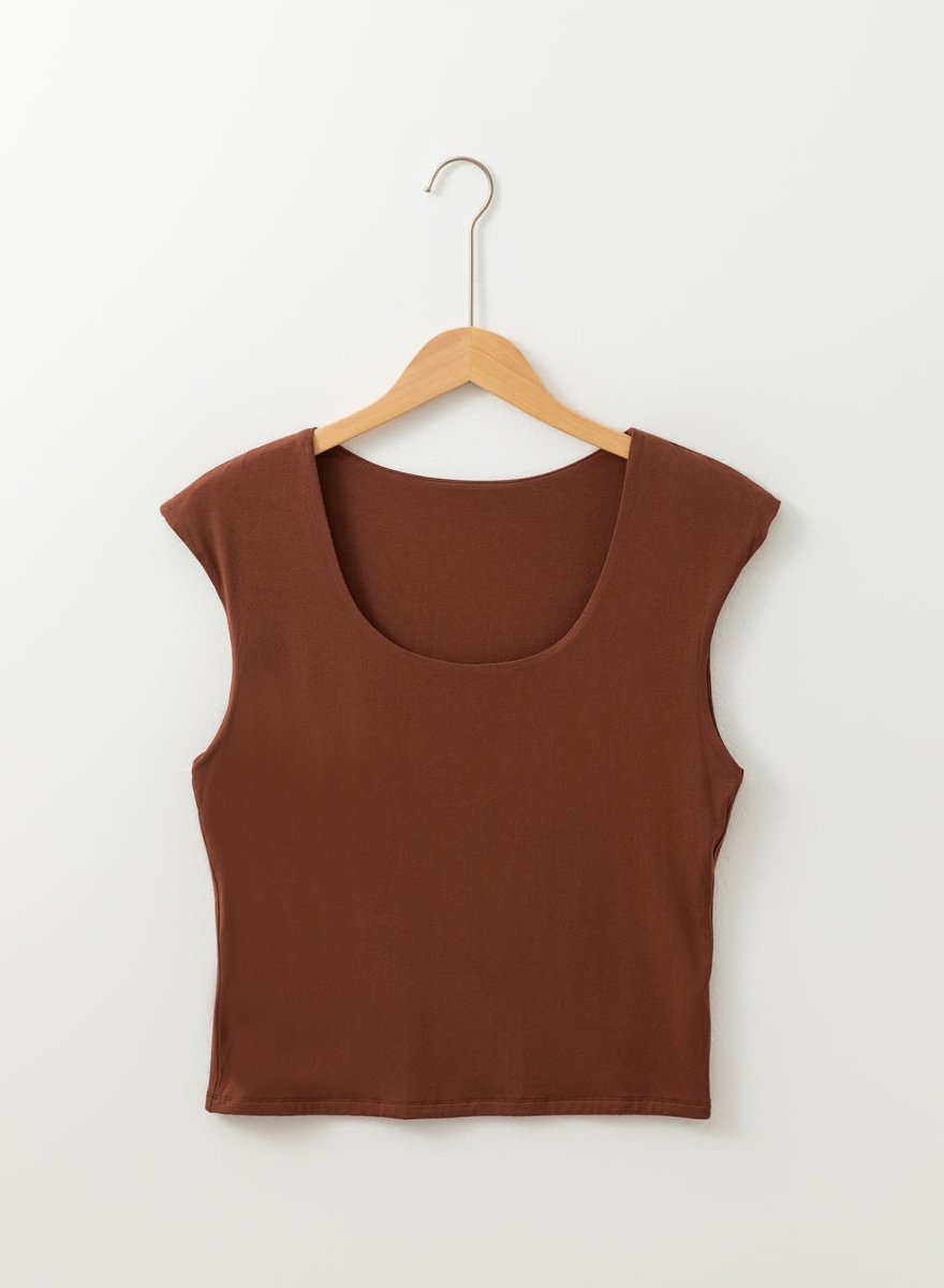 Coffee Solid Color U Neck Slim Fit Tank Top for Women