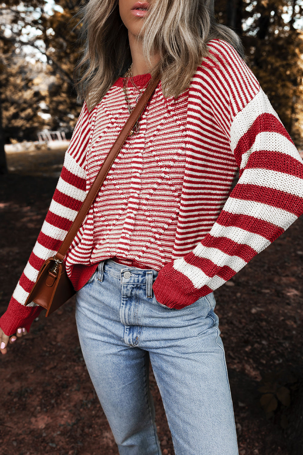 Premium Emily Stripe Textured Sweater for Women with Dropped Shoulder Design and Cozy Comfort