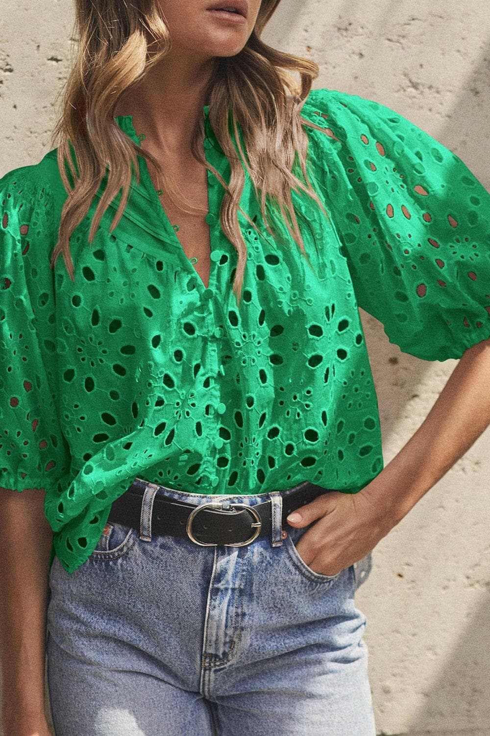 Elegant eyelet blouse - cotton, button-up