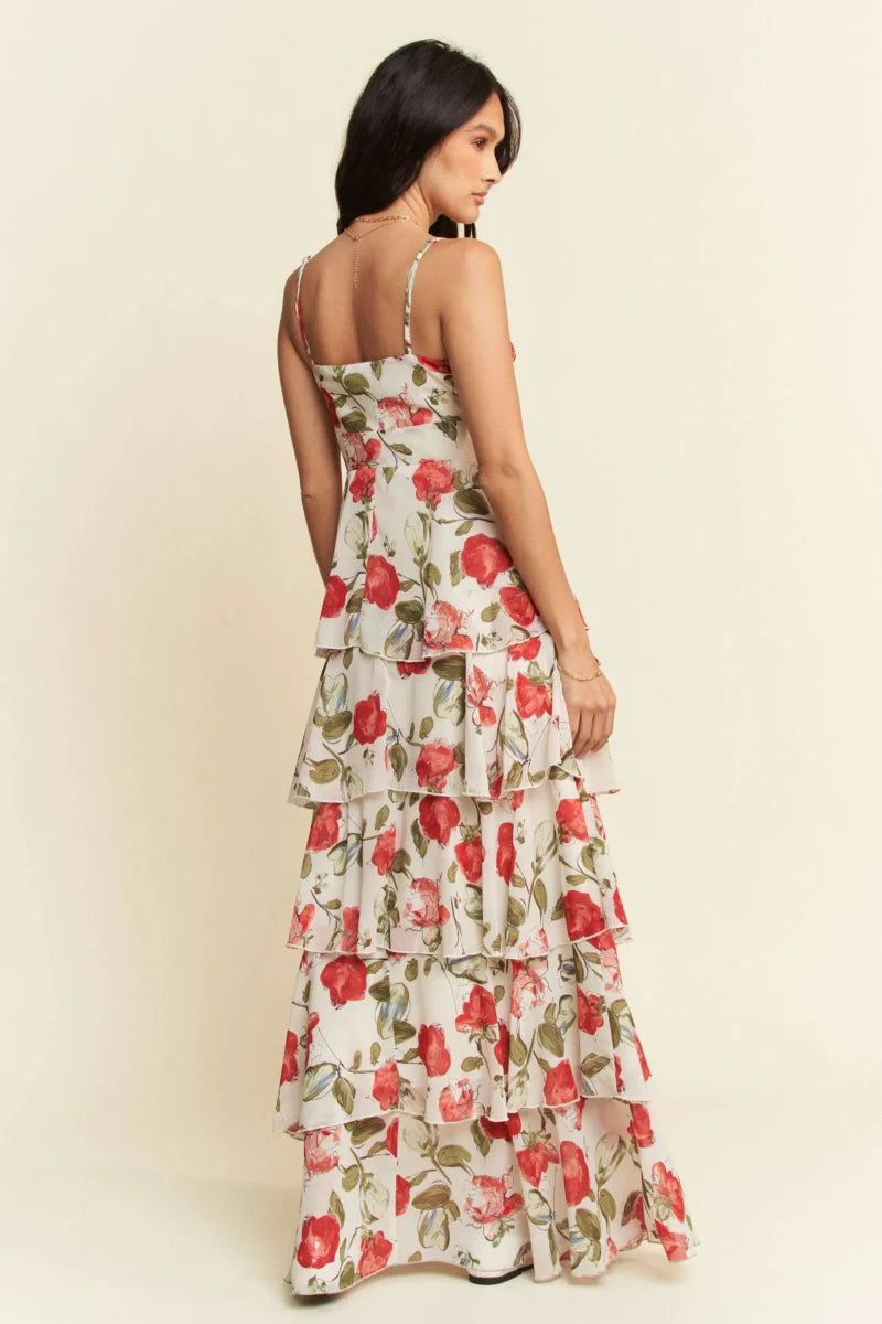Davi & Dani Contrast Ring Lace Layered Ruffle Maxi Dress