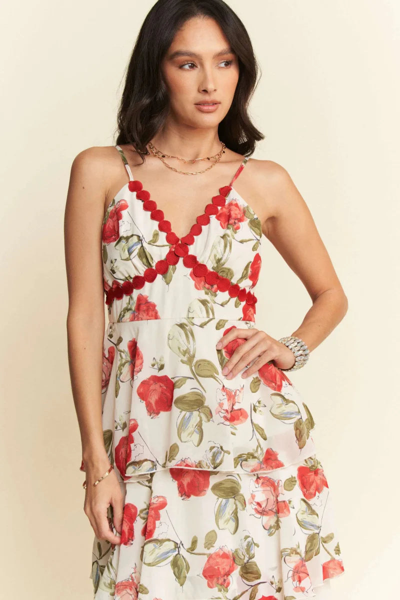 Davi & Dani Contrast Ring Lace Layered Ruffle Maxi Dress
