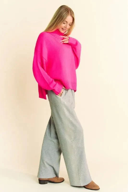 Davi & Dani Rhinestone Elastic Waist Wide Leg Pants For Women