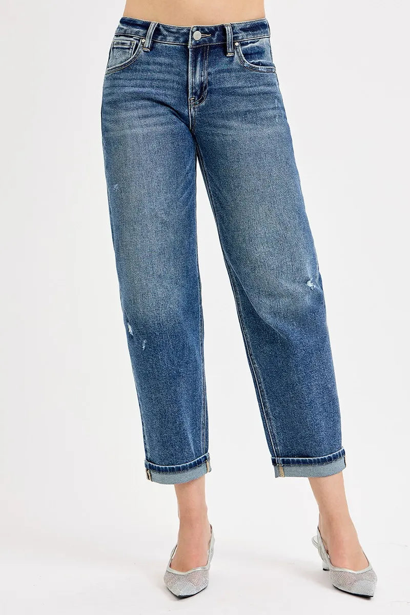 Risen Full Size Low Rise Crop Boyfriend Jeans Plus Size Vintage Medium Blue Wash