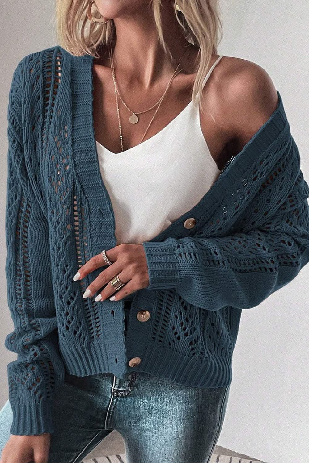 Stylish openwork cardigan - cotton blend