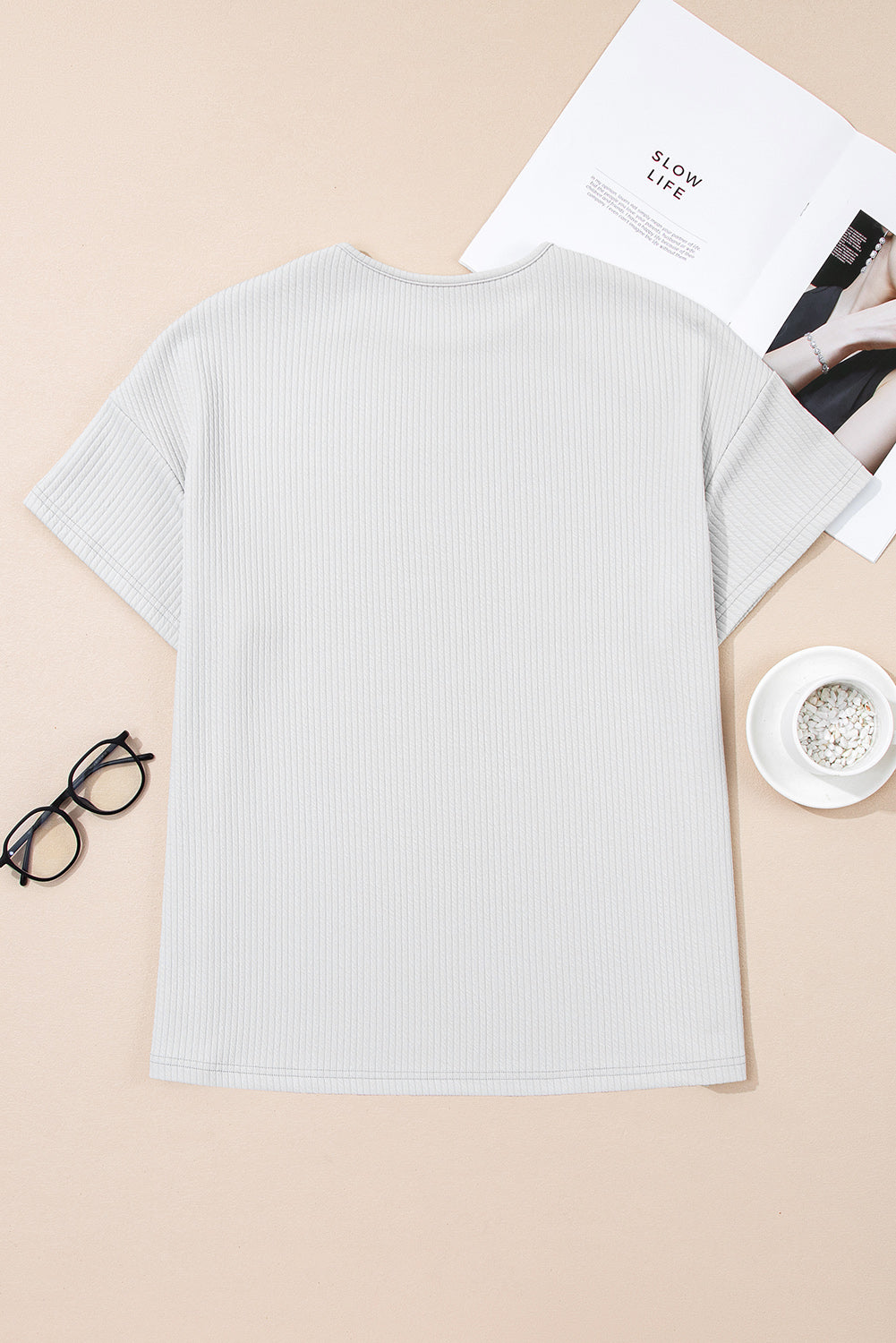 Light Grey Textured Loose Fit T-Shirt