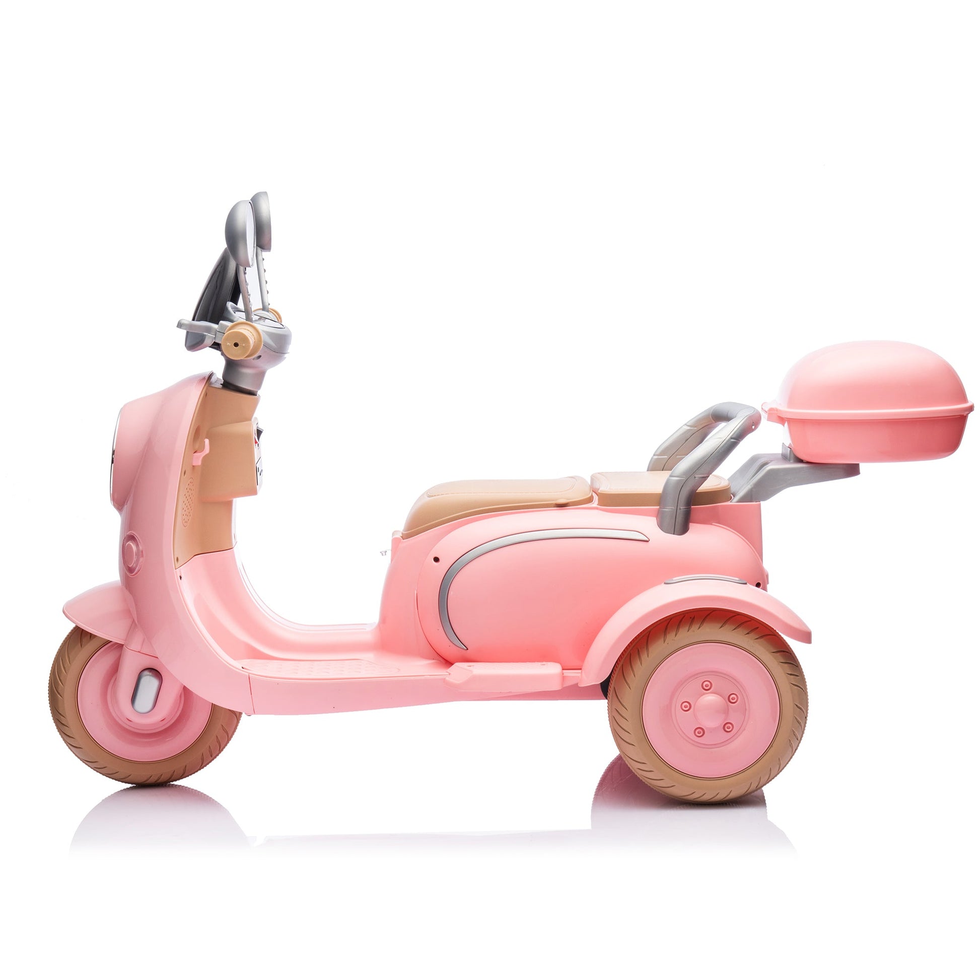 12V Two motors Kids Ride On Level Up Two-seater  Electric Motorcycle,Three-wheel Toy w/Music,Bluetooth,USB,Backseat flip adult seat,Portable Storage Hooks&Oversized  Trunk,LED Headlight  For Kids 3-6.