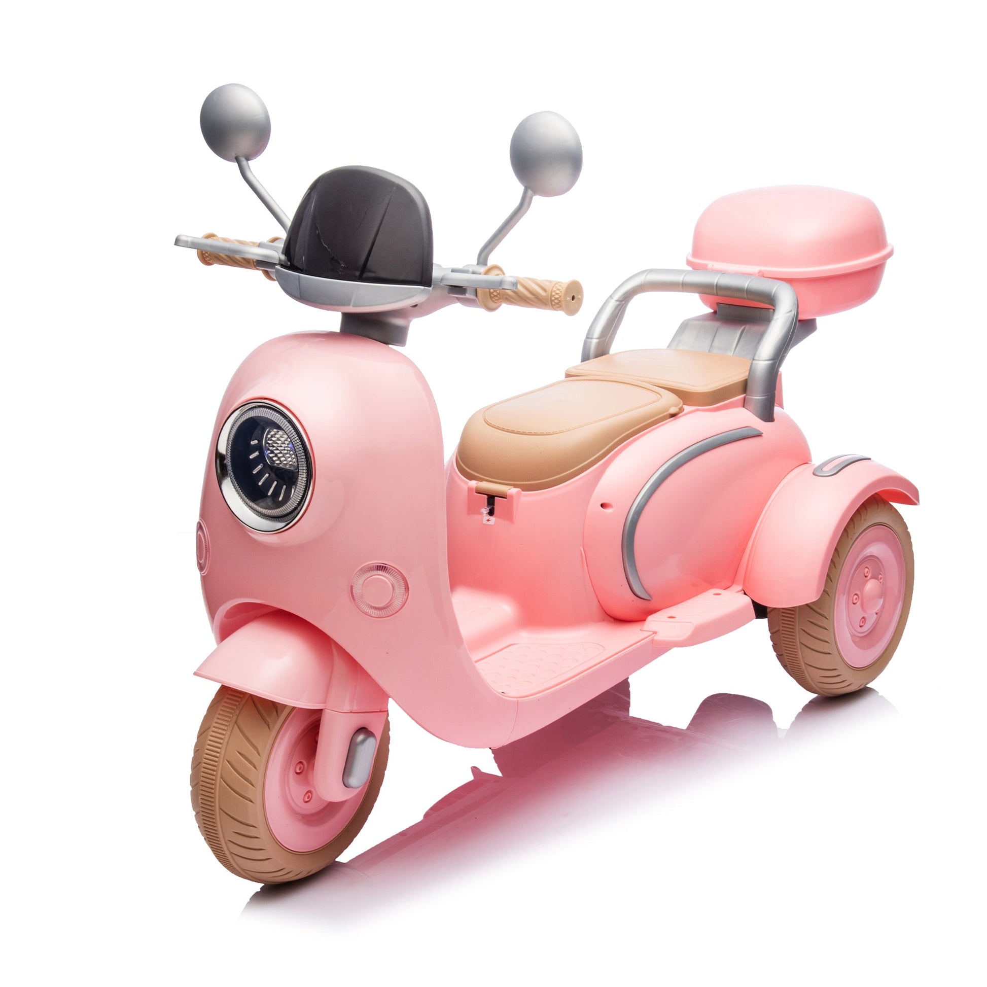 12V Two motors Kids Ride On Level Up Two-seater  Electric Motorcycle,Three-wheel Toy w/Music,Bluetooth,USB,Backseat flip adult seat,Portable Storage Hooks&Oversized  Trunk,LED Headlight  For Kids 3-6.