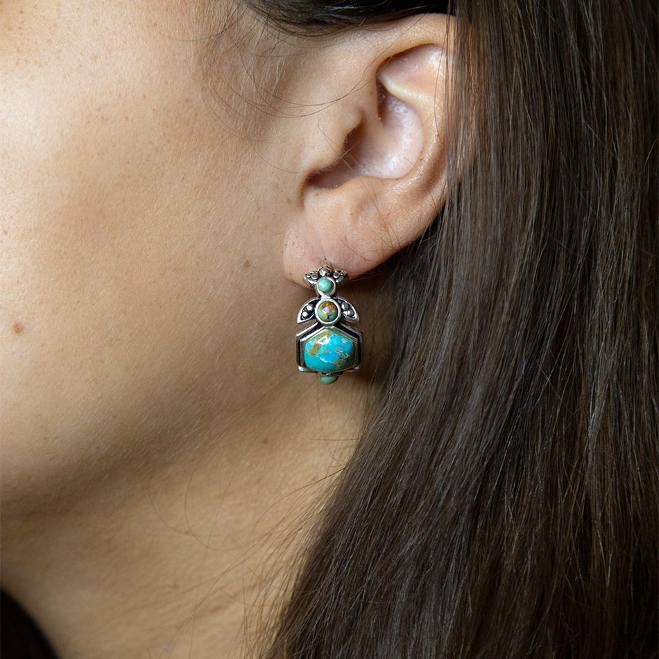 Emile Blue Turquoise Sterling Silver Hoop Earrings