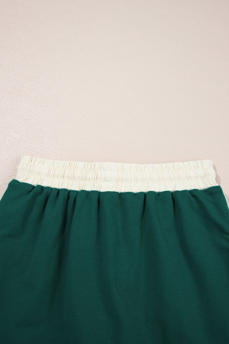 Evergreen Colorblock Edge Drop Shoulder T Shirt and Skort Set