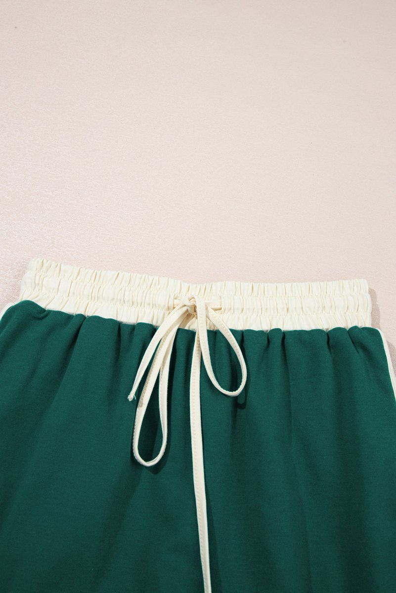Evergreen Colorblock Edge Drop Shoulder T Shirt and Skort Set