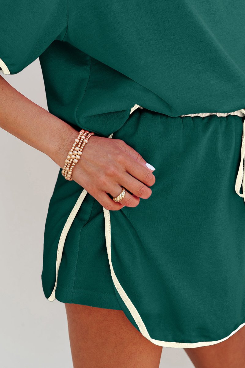 Evergreen Colorblock Edge Drop Shoulder T Shirt and Skort Set