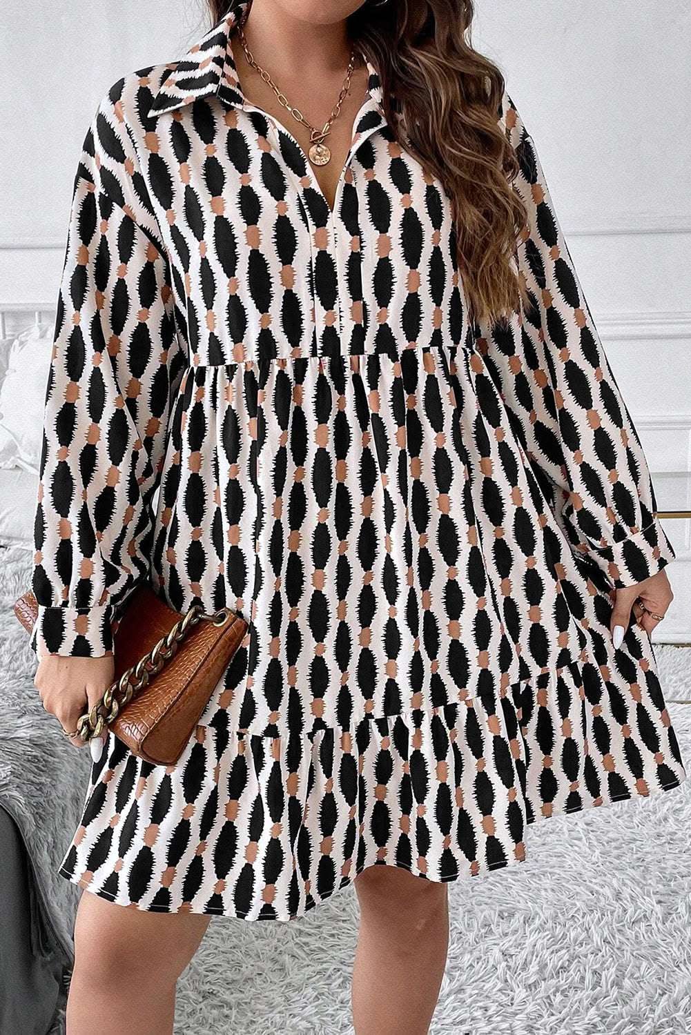 Apricot Plus Size V-Neck Mini Dress by Love Salve