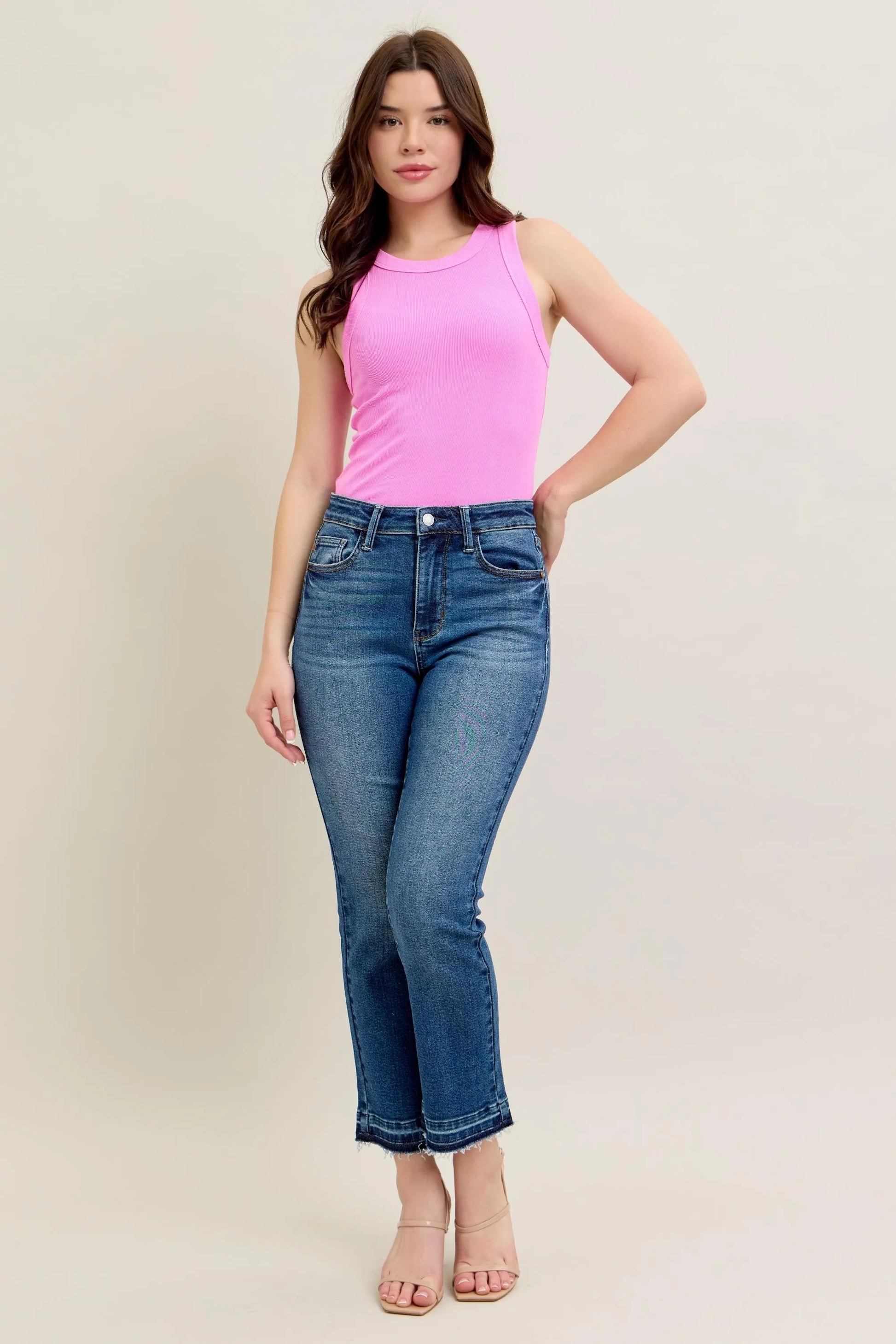 Judy Blue Full Size High Waist Vintage Wash Release Hem Kick Flare Jeans Plus Size