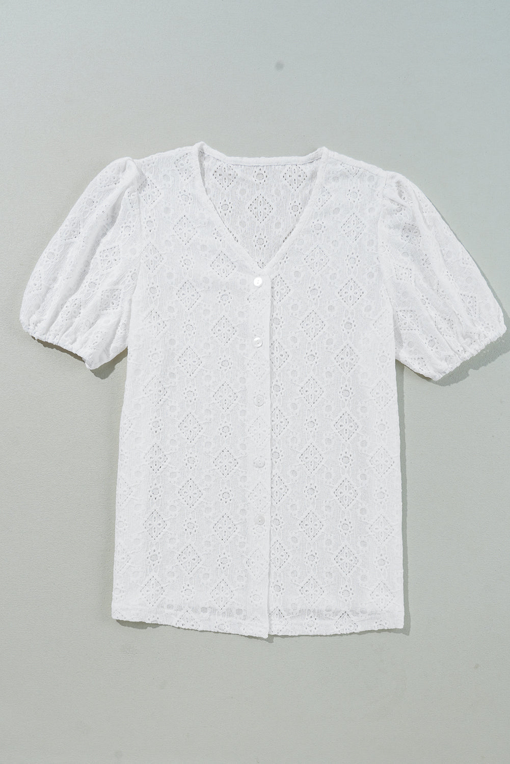 Premium Elowyn Lace Puff Sleeve Button Up Blouse