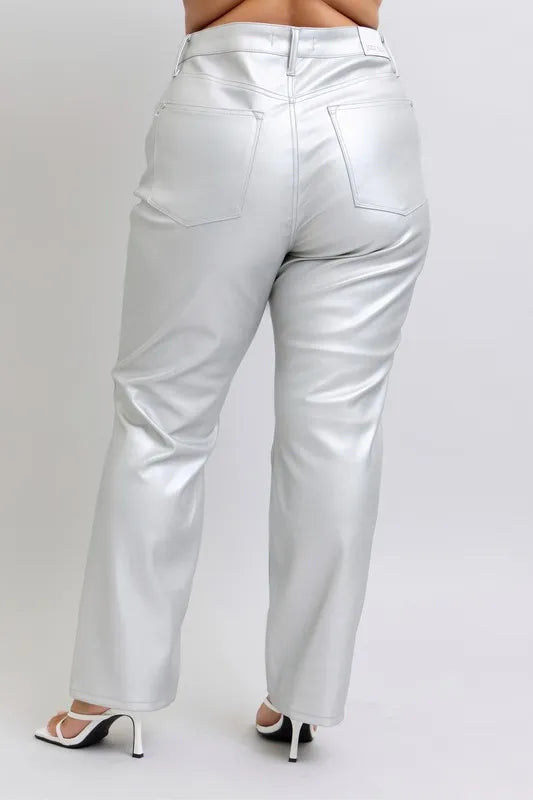 High Waist Silver Faux Leather Pants