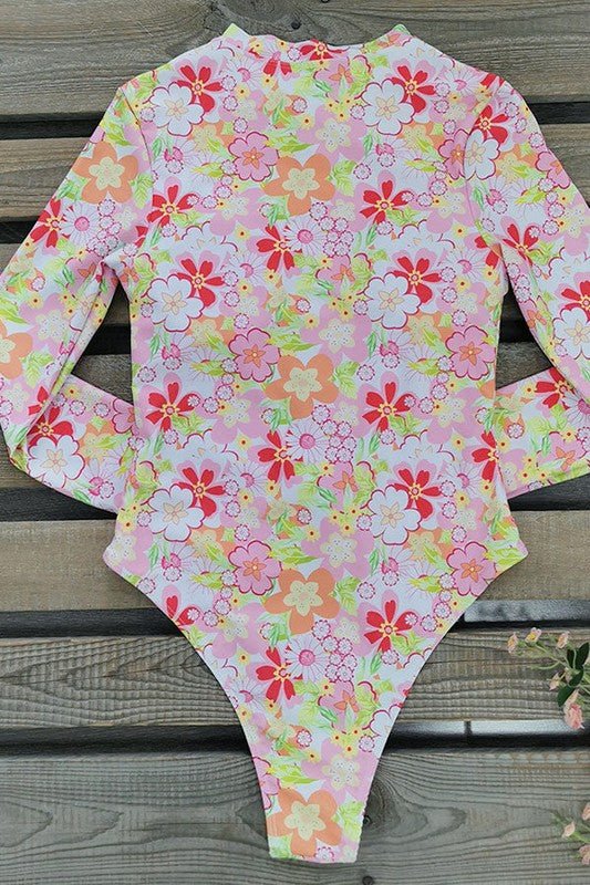 Floral Print One Piece Long Sleeve UPF50 Swimsuit for Women